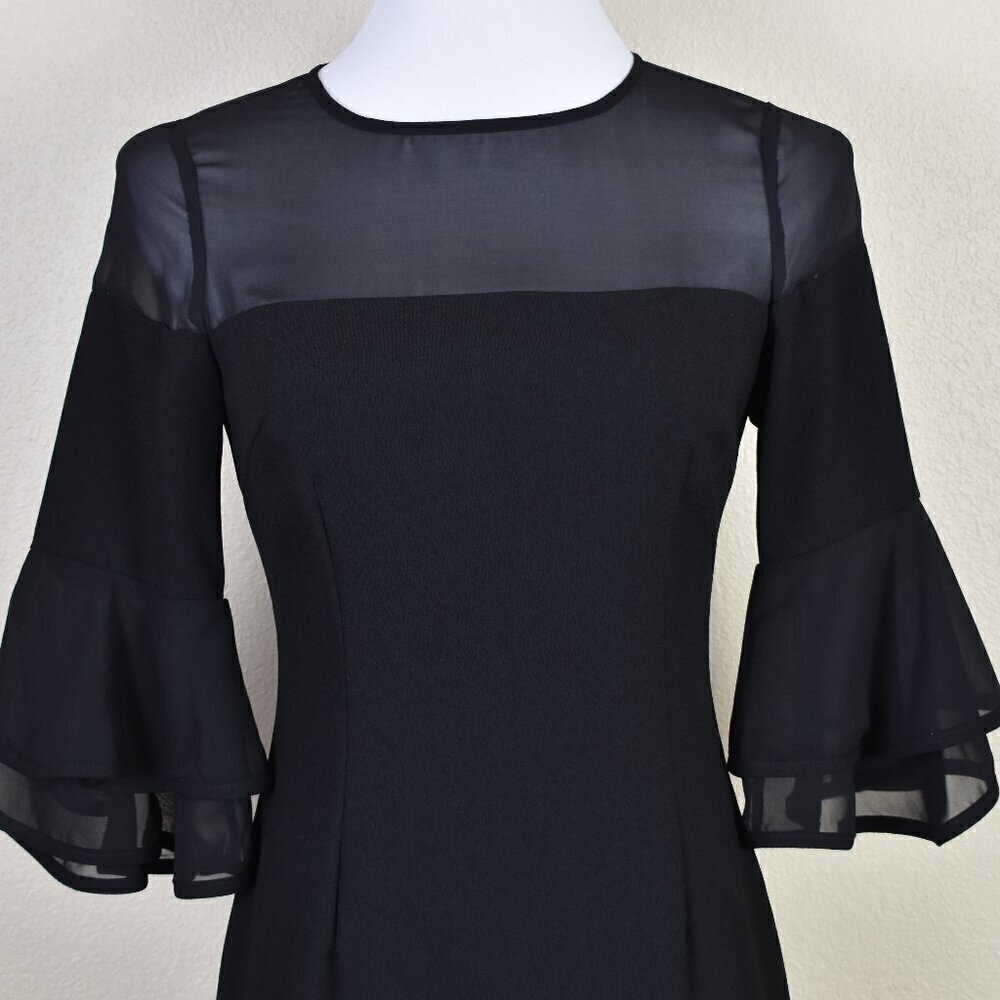 Aidan Mattox Illusion Neck Flounce Ruffle Black Cocktail Dress - 2 - Picture 2 of 9
